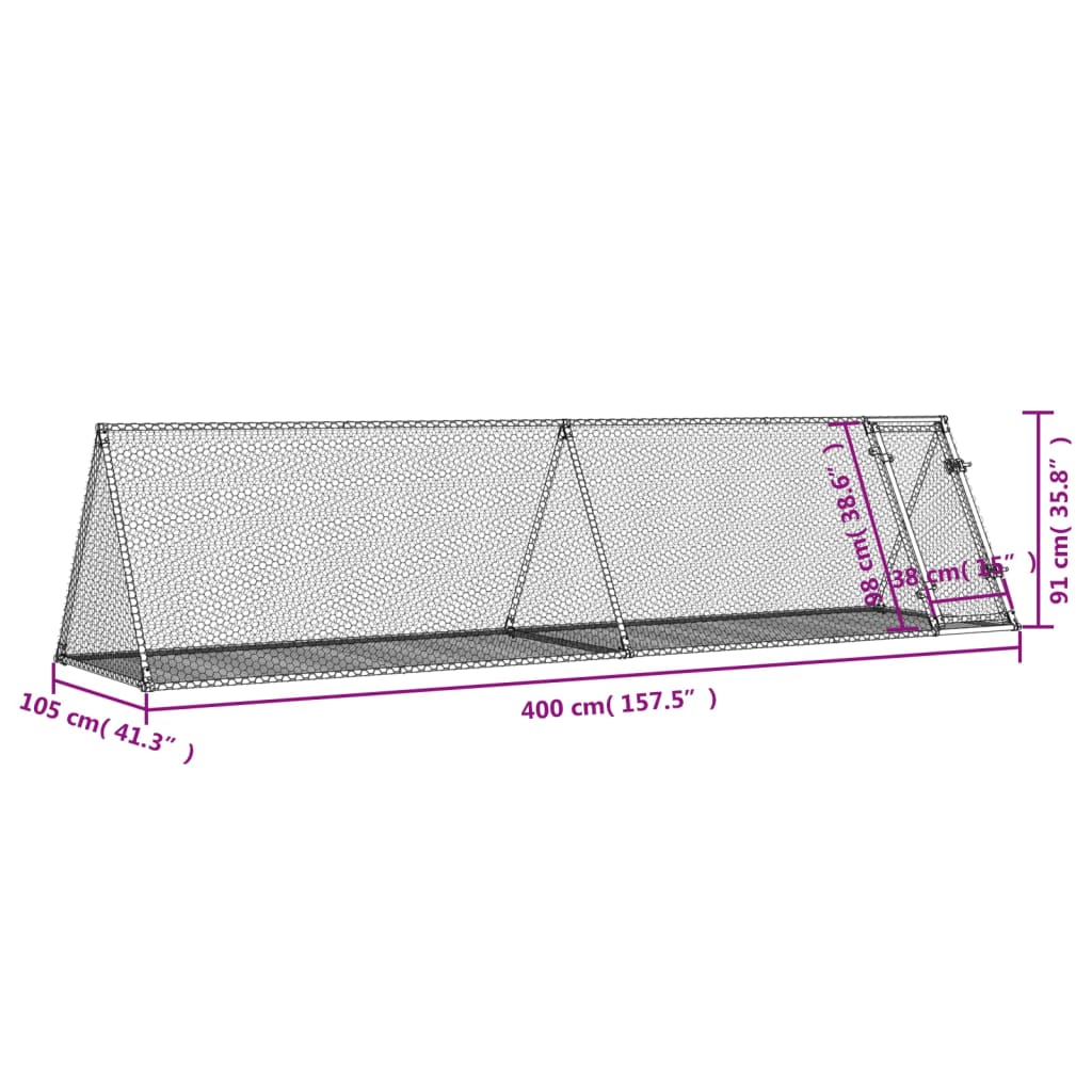 Kaninchenkäfig Silbern 400X105X91 Cm Verzinkter Stahl