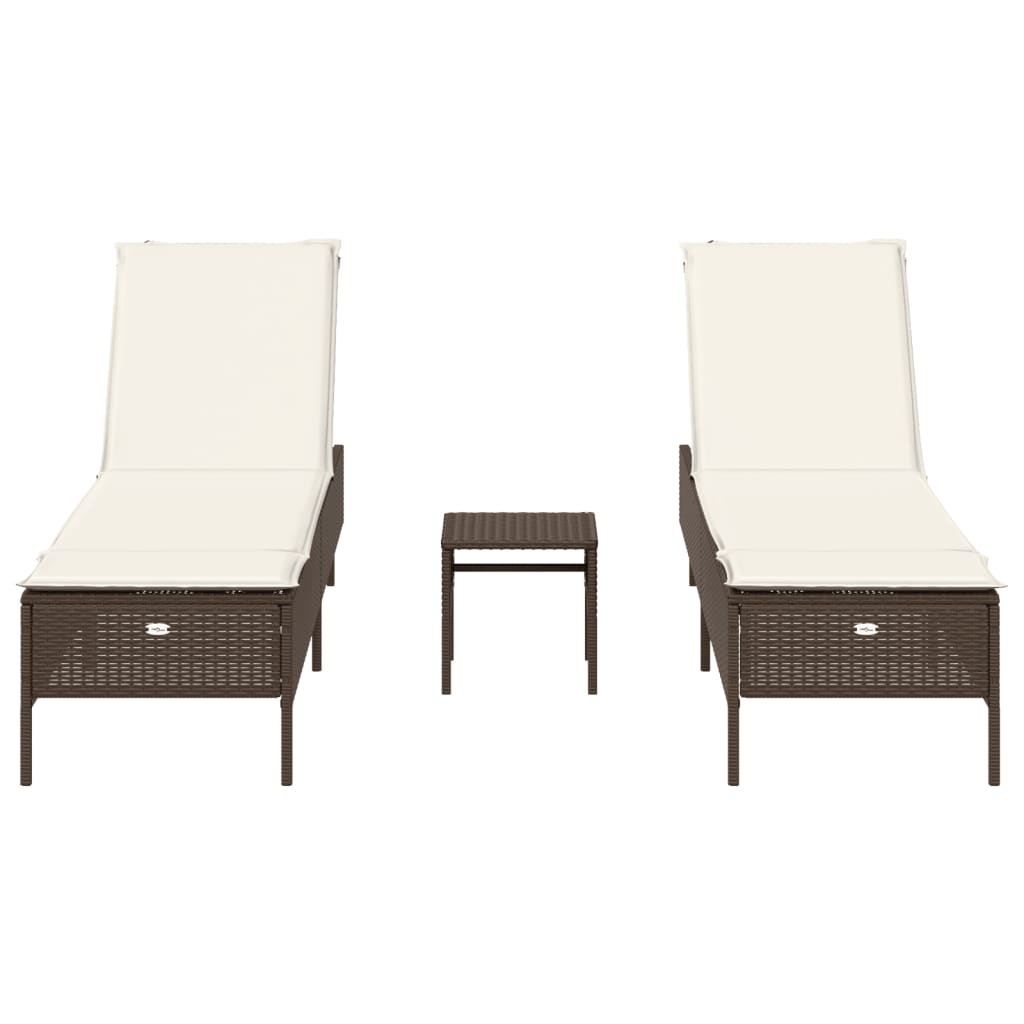 3-Tlg. Sonnenliegen-Set Mit Auflage Poly Rattan