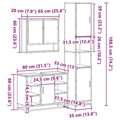 3-Tlg. Badmöbel-Set Holzwerkstoff