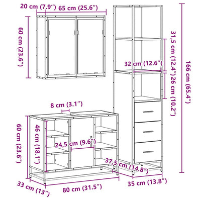 3-Tlg. Badmöbel-Set Holzwerkstoff