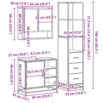 3-Tlg. Badmöbel-Set Holzwerkstoff