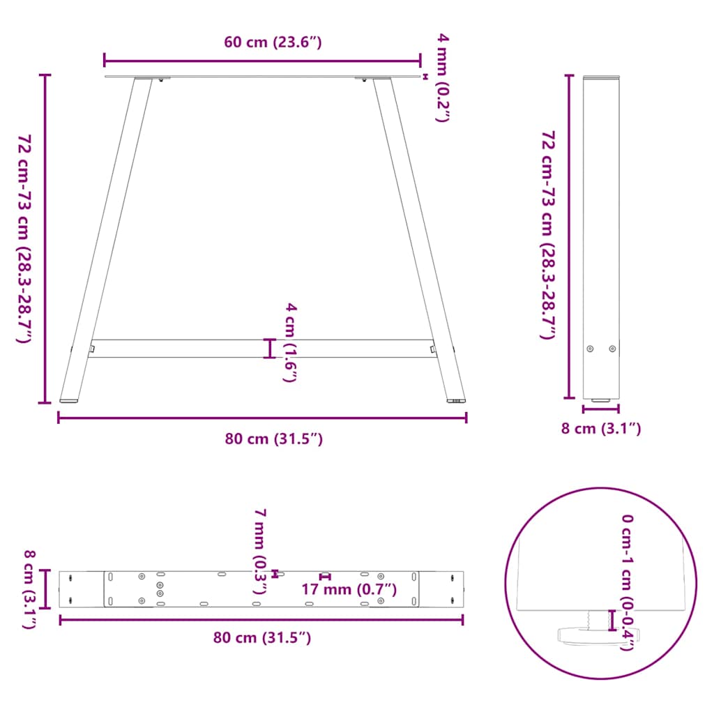 Couchtischbeine A-Form 2 Stk. Stahl