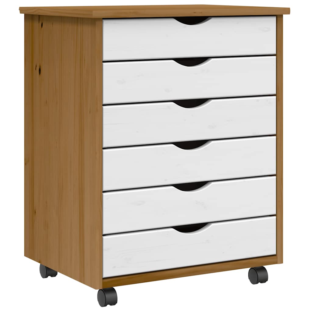 Rollschrank Mit Schubladen Moss Honigbraun Massivholz Kiefer