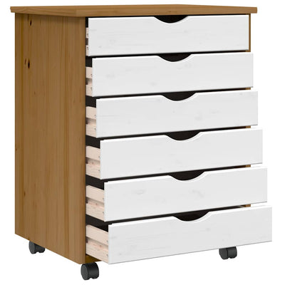 Rollschrank Mit Schubladen Moss Honigbraun Massivholz Kiefer