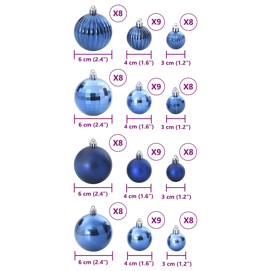 Weihnachtskugeln 100 Stk. Blau Ø3/4/6 Cm