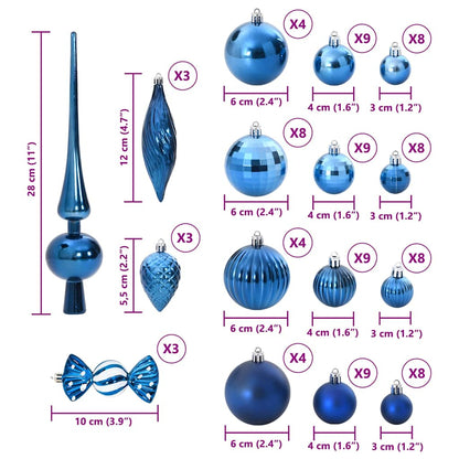 Weihnachtskugeln 98 Stk. Blau Ø3/4/6 Cm