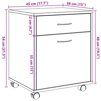 Rollcontainer -Optik 45X38X54 Cm Holzwerkstoff