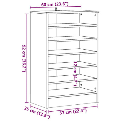 Schuhschrank Artisan-Eiche 60X35X92 Cm Holzwerkstoff