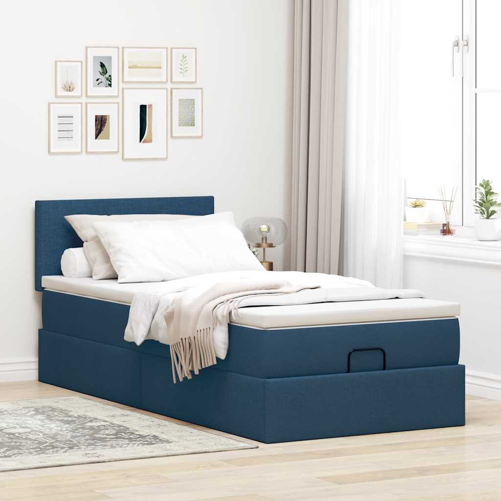 Ottoman-Bett Mit Matratze Stoff Blau