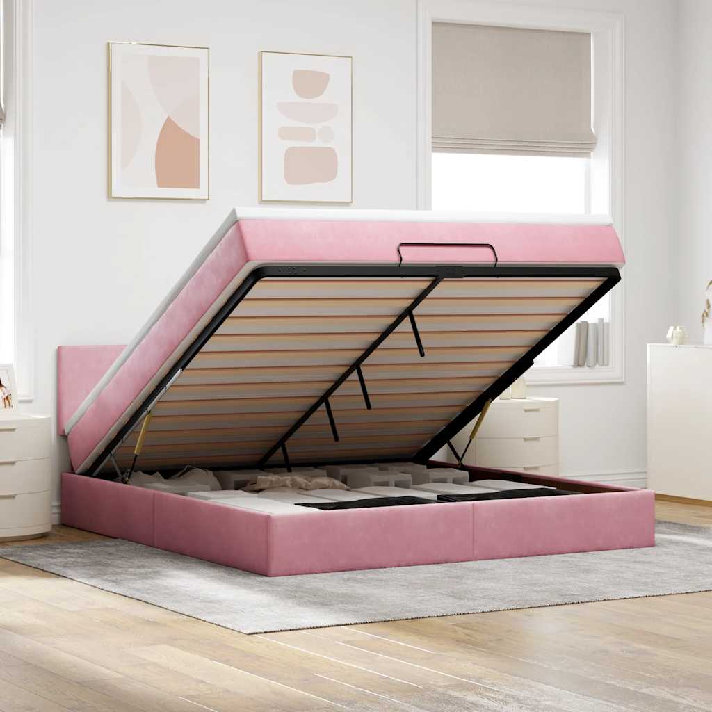 Ottoman-Bett Mit Matratze Samt Rosa