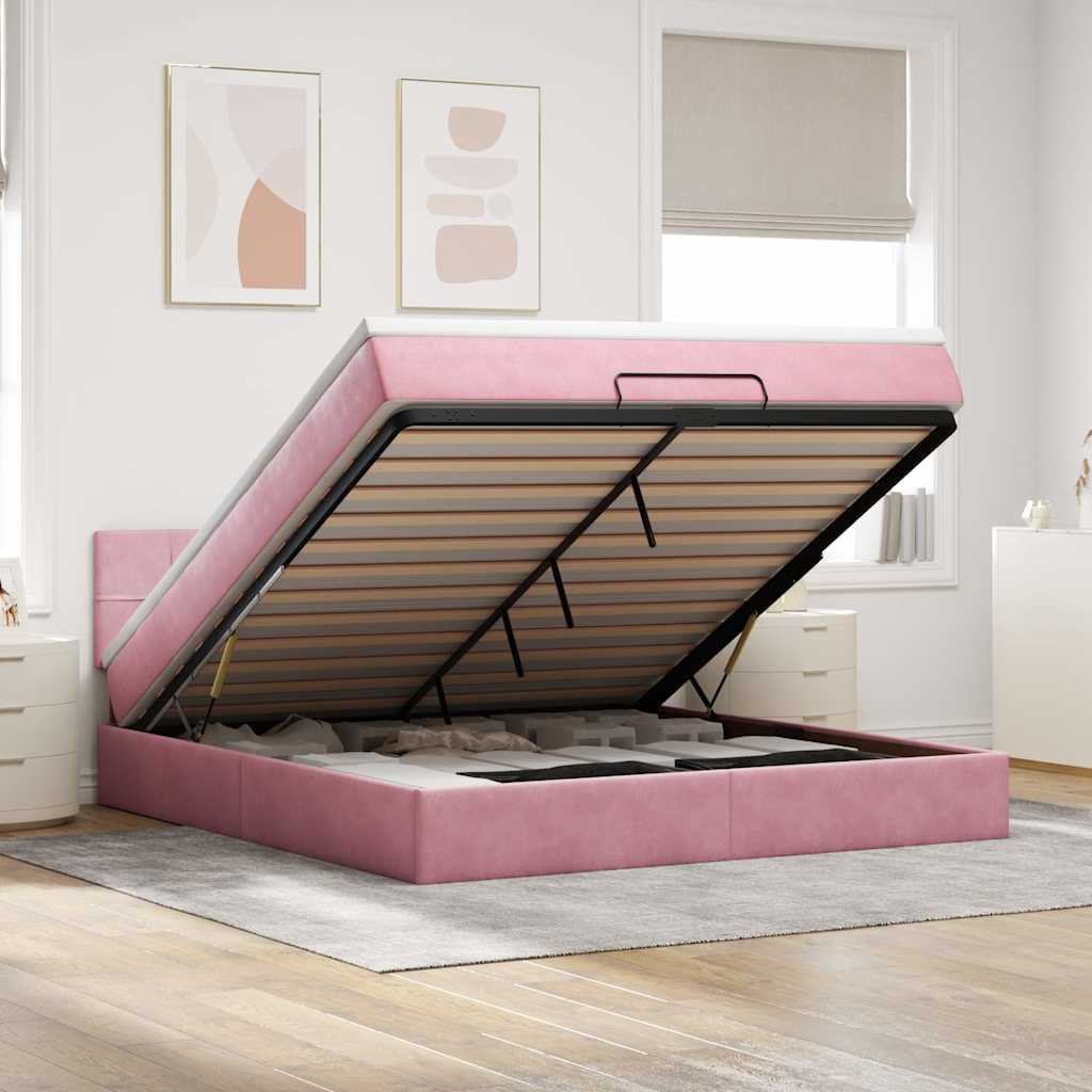 Ottoman-Bett Mit Matratze Samt Rosa