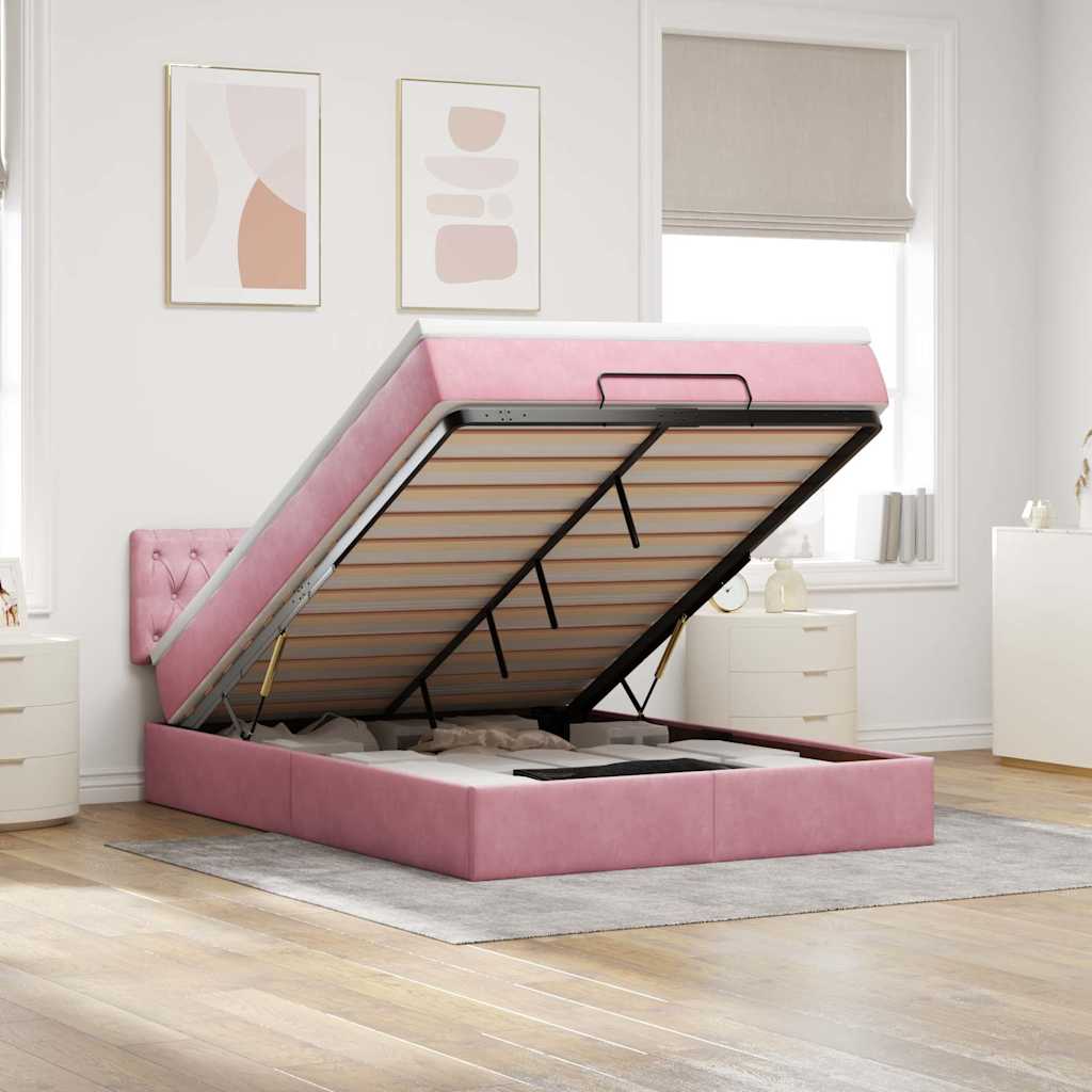 Ottoman-Bett Mit Matratze Samt Rosa