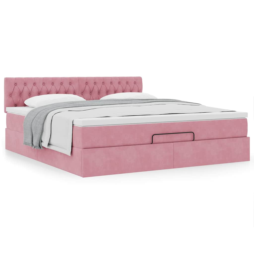 Ottoman-Bett Mit Matratze Samt Rosa