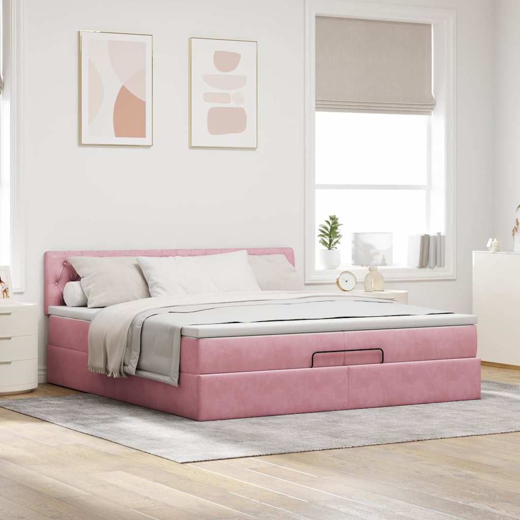 Ottoman-Bett Mit Matratze Samt Rosa