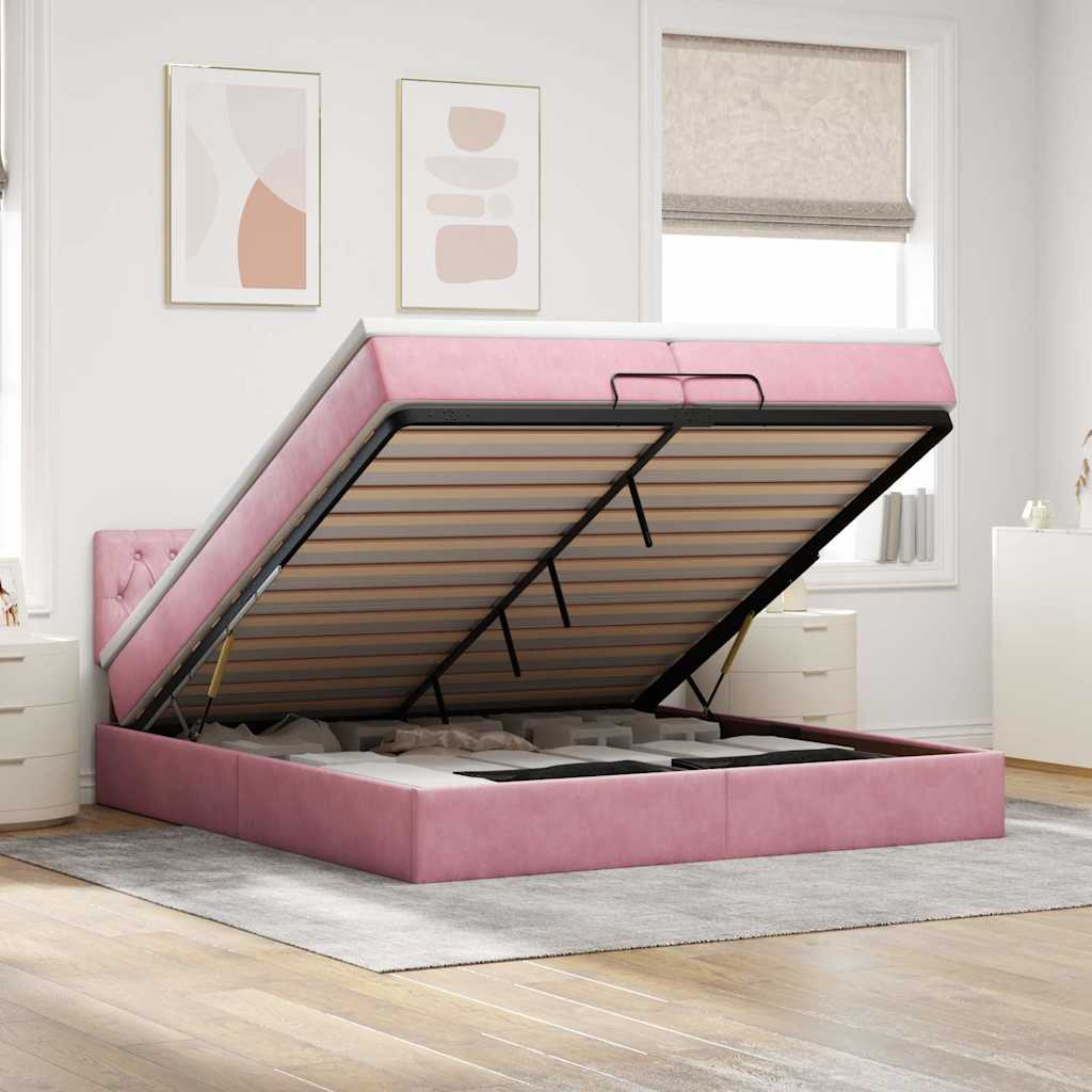 Ottoman-Bett Mit Matratze Samt Rosa