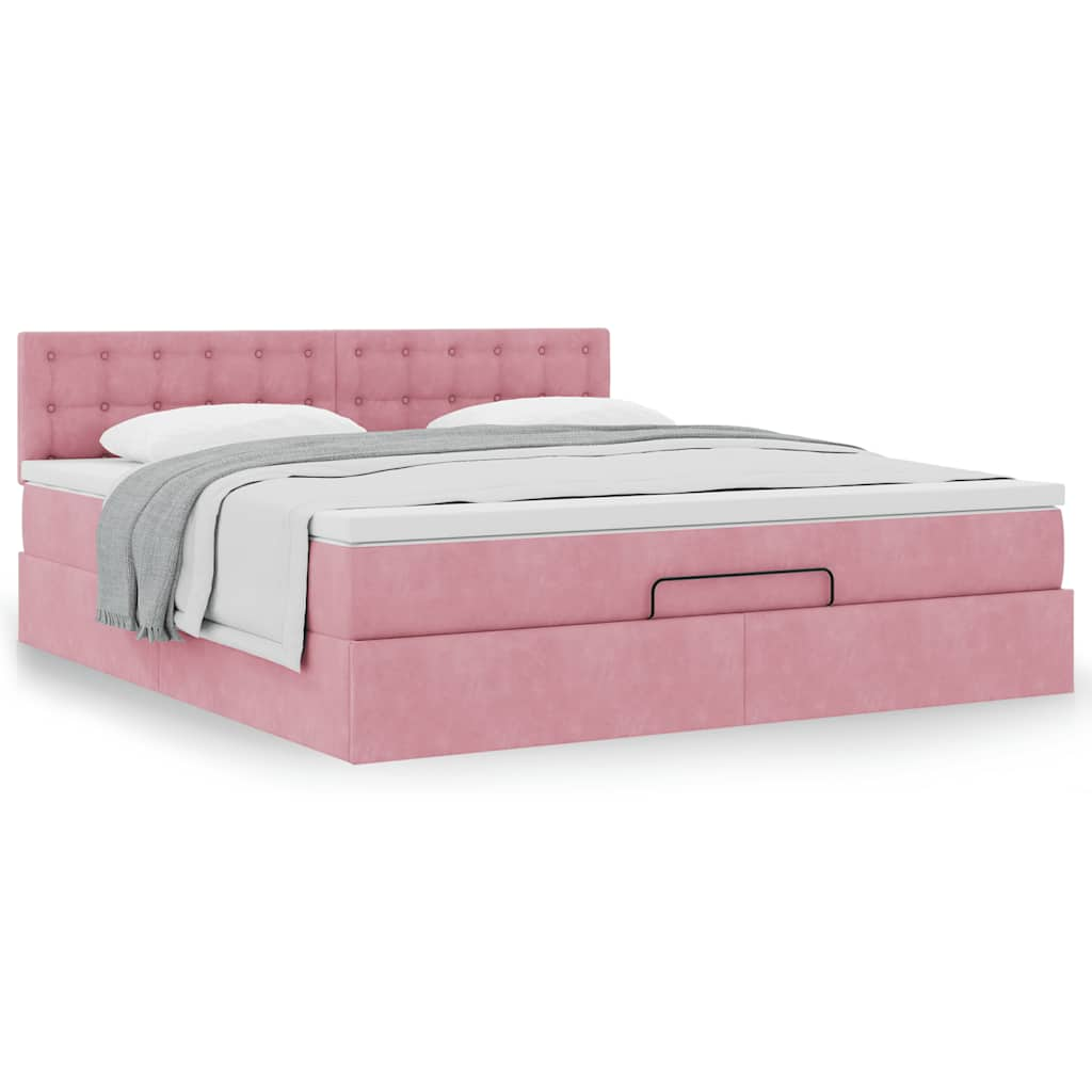 Ottoman-Bett Mit Matratze Samt Rosa