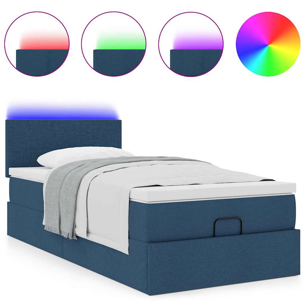 Ottoman-Bett Mit Matratze & Leds Stoff Blau