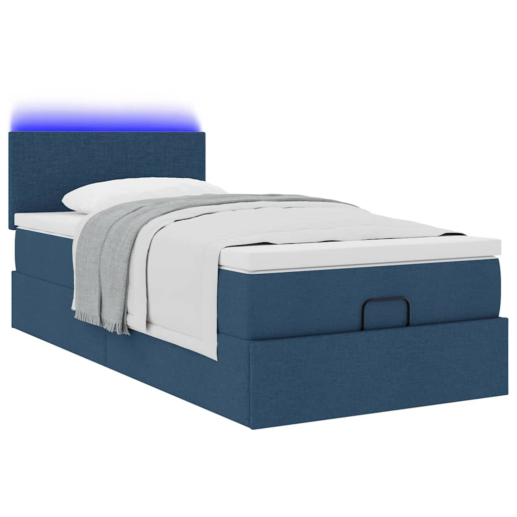 Ottoman-Bett Mit Matratze & Leds Stoff Blau