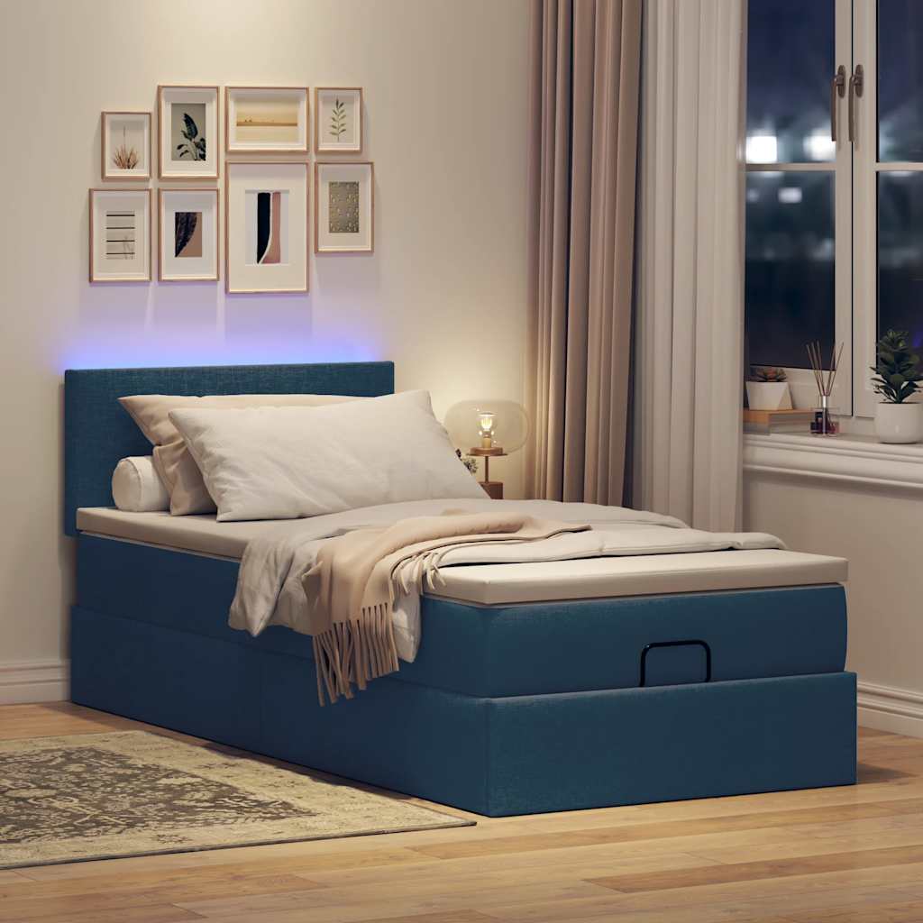 Ottoman-Bett Mit Matratze & Leds Stoff Blau