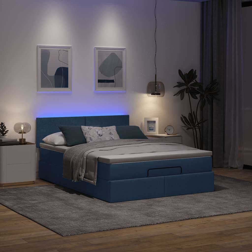 Ottoman-Bett Mit Matratze & Leds Stoff Blau