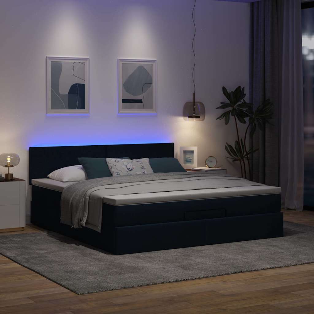 Ottoman-Bett Mit Matratze & Leds Stoff Blau