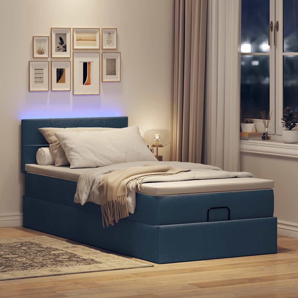 Ottoman-Bett Mit Matratze & Leds Stoff Blau