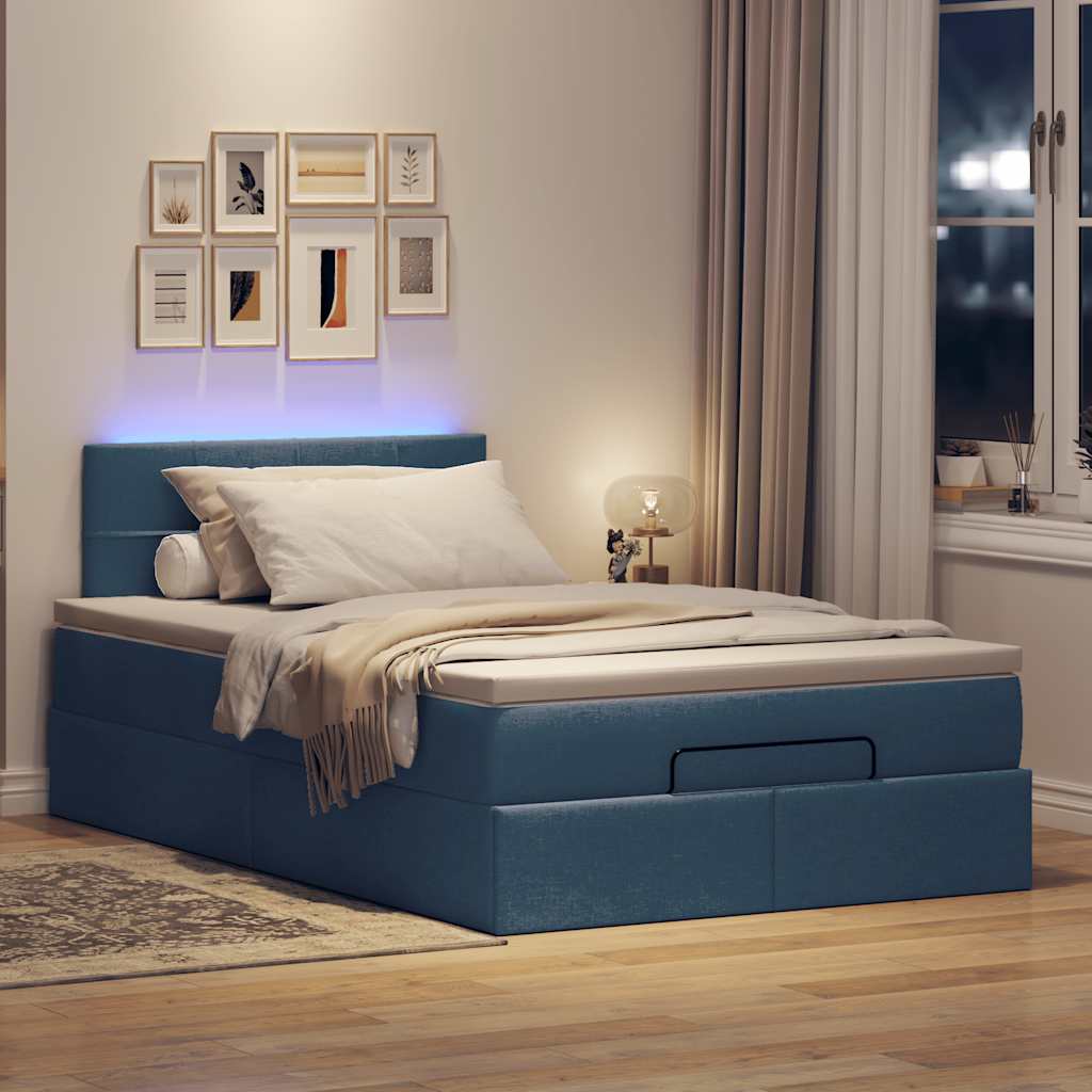 Ottoman-Bett Mit Matratze & Leds Stoff Blau