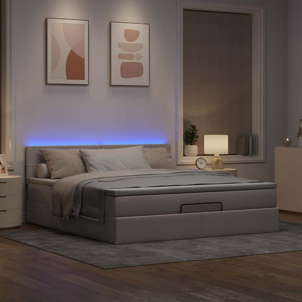 Ottoman-Bett Mit Matratze & Leds Stoff Taupe