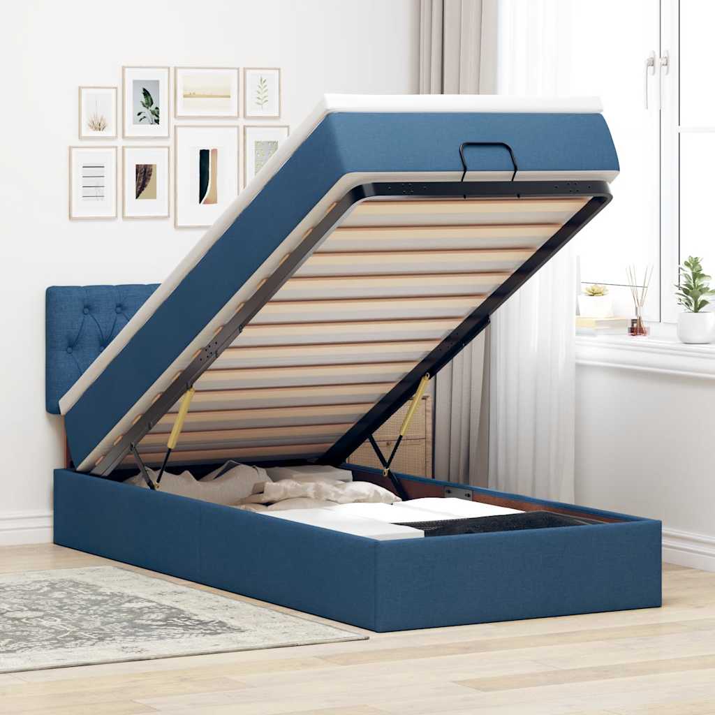 Ottoman-Bett Mit Matratze & Leds Stoff Blau