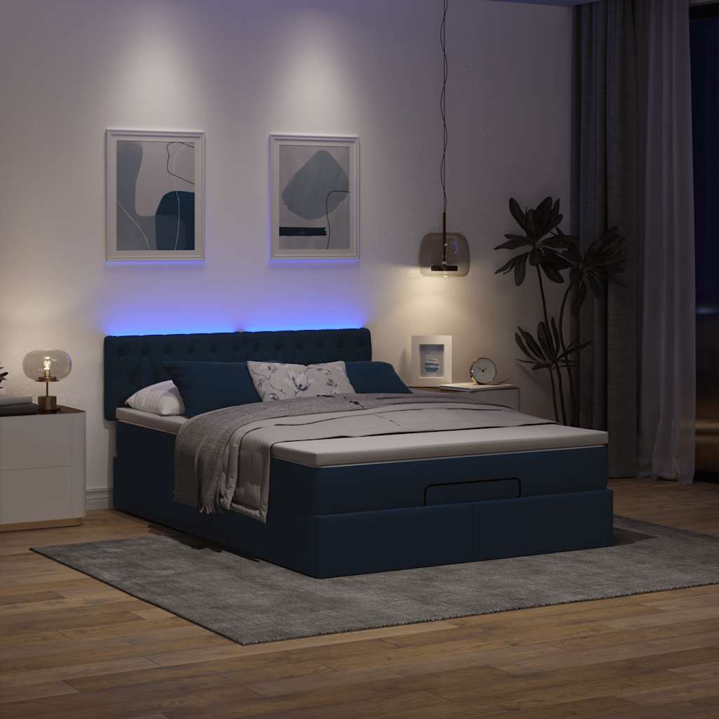 Ottoman-Bett Mit Matratze & Leds Stoff Blau