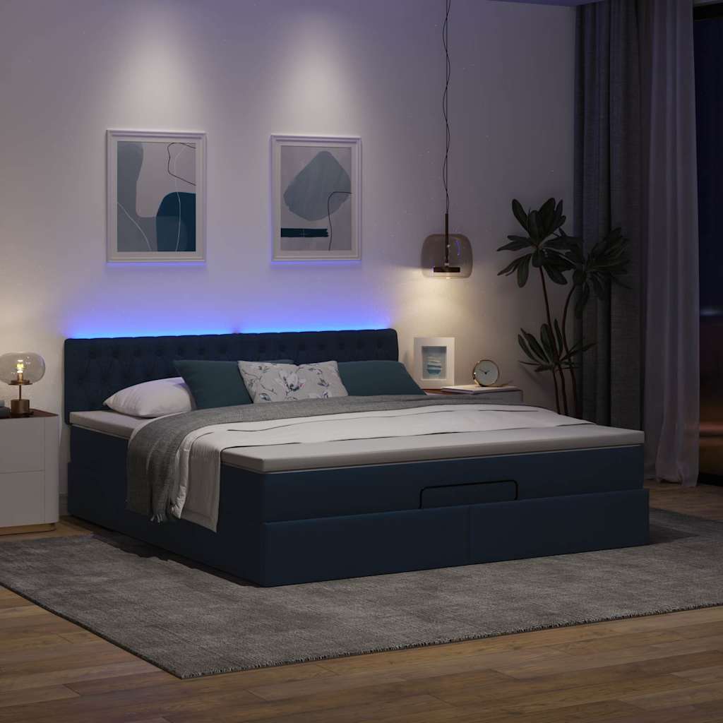 Ottoman-Bett Mit Matratze & Leds Stoff Blau