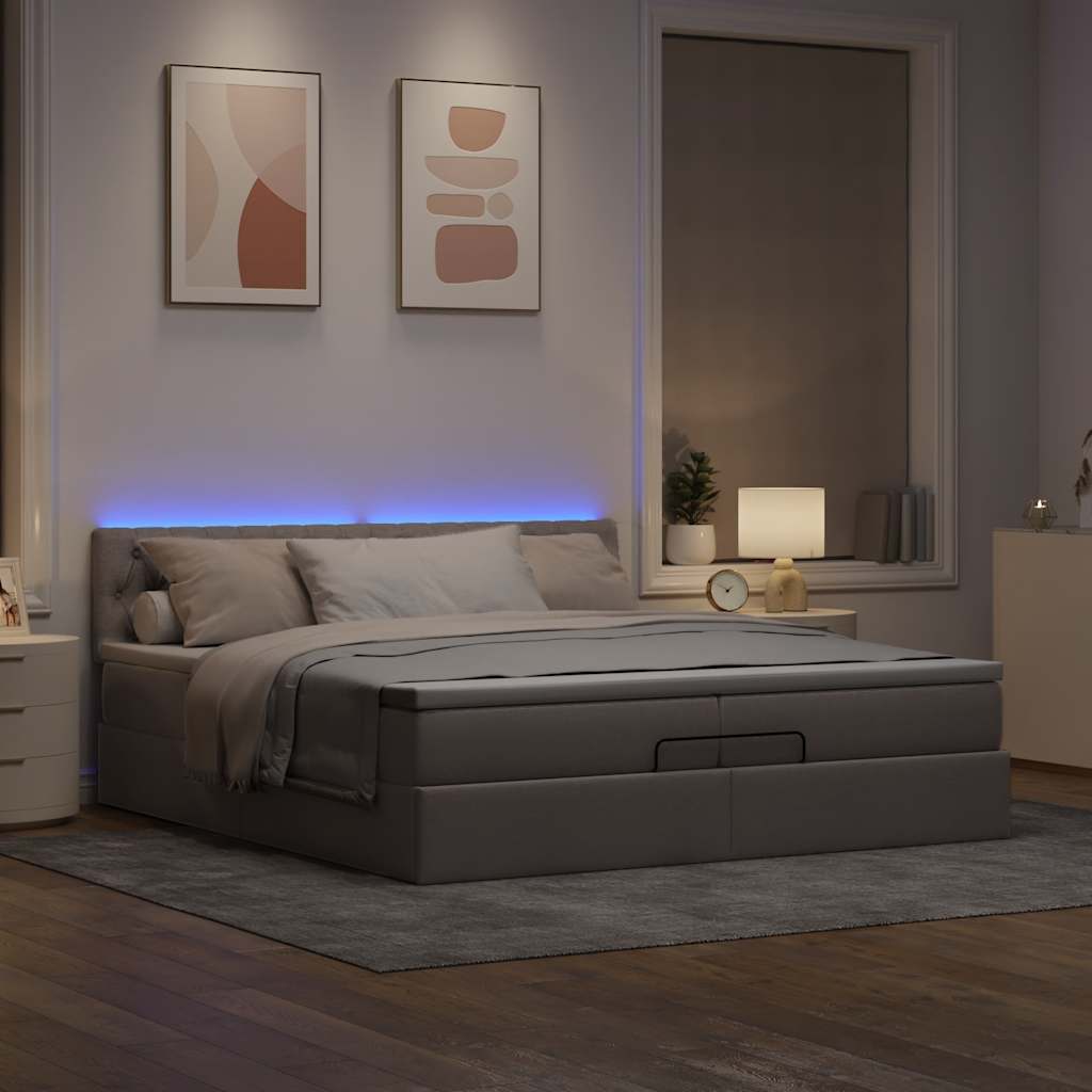 Ottoman-Bett Mit Matratze & Leds Stoff Taupe