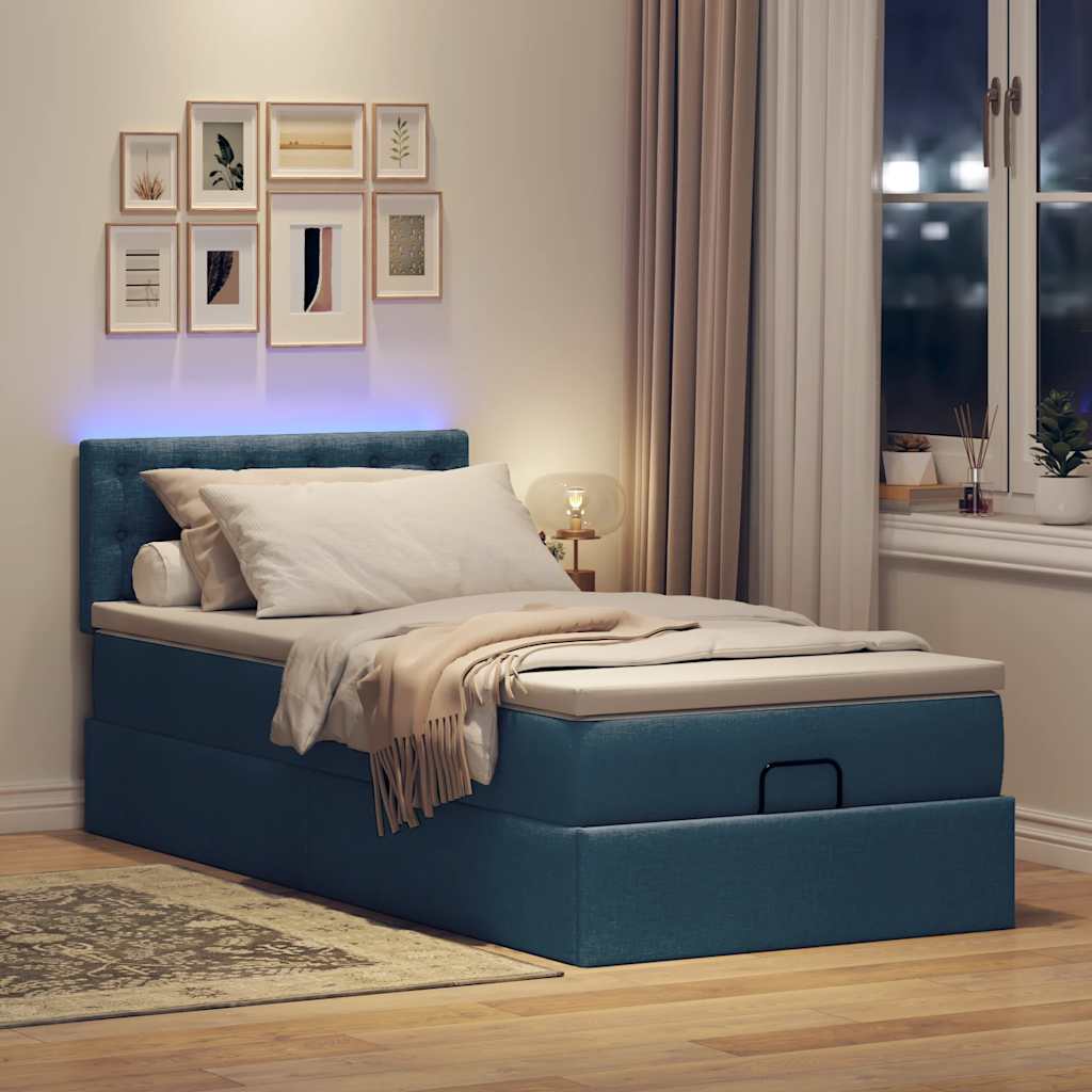 Ottoman-Bett Mit Matratze & Leds Stoff Blau