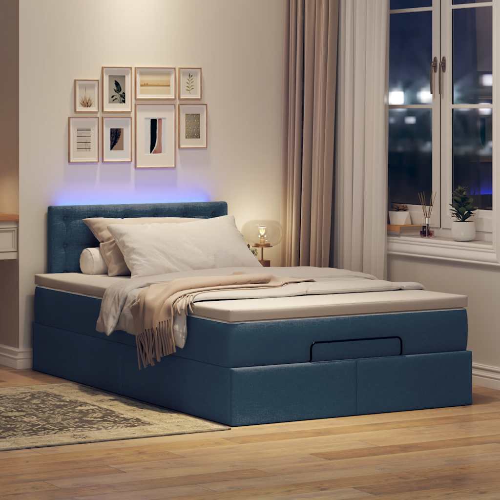 Ottoman-Bett Mit Matratze & Leds Stoff Blau