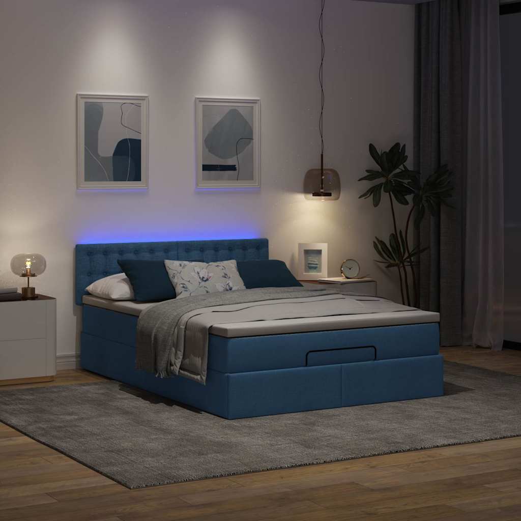 Ottoman-Bett Mit Matratze & Leds Stoff Blau