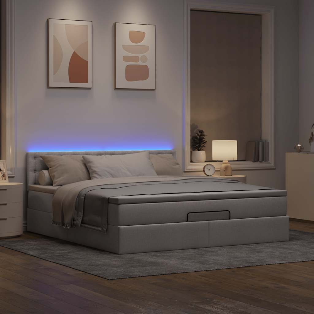 Ottoman-Bett Mit Matratze & Leds Stoff Taupe