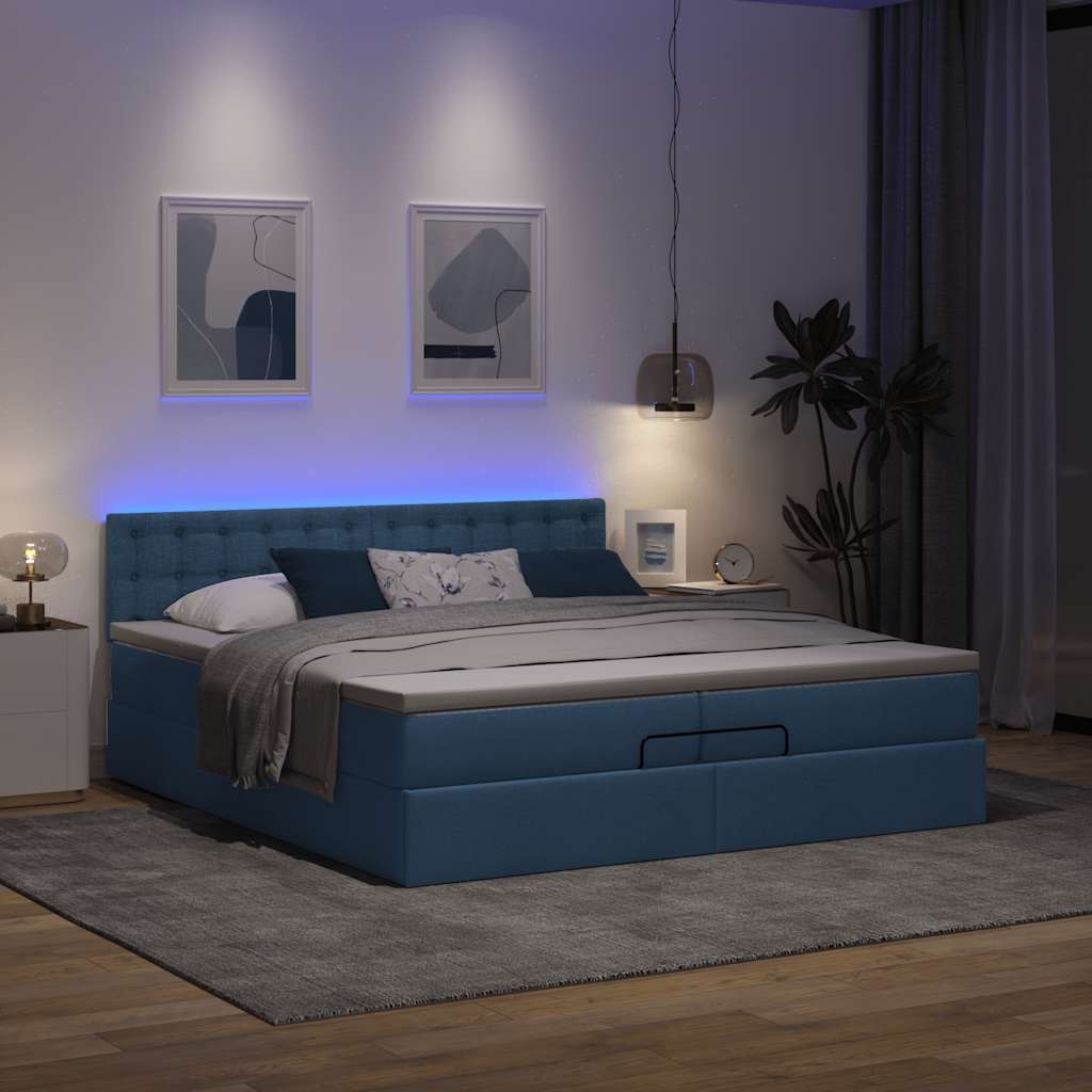 Ottoman-Bett Mit Matratze & Leds Stoff Blau