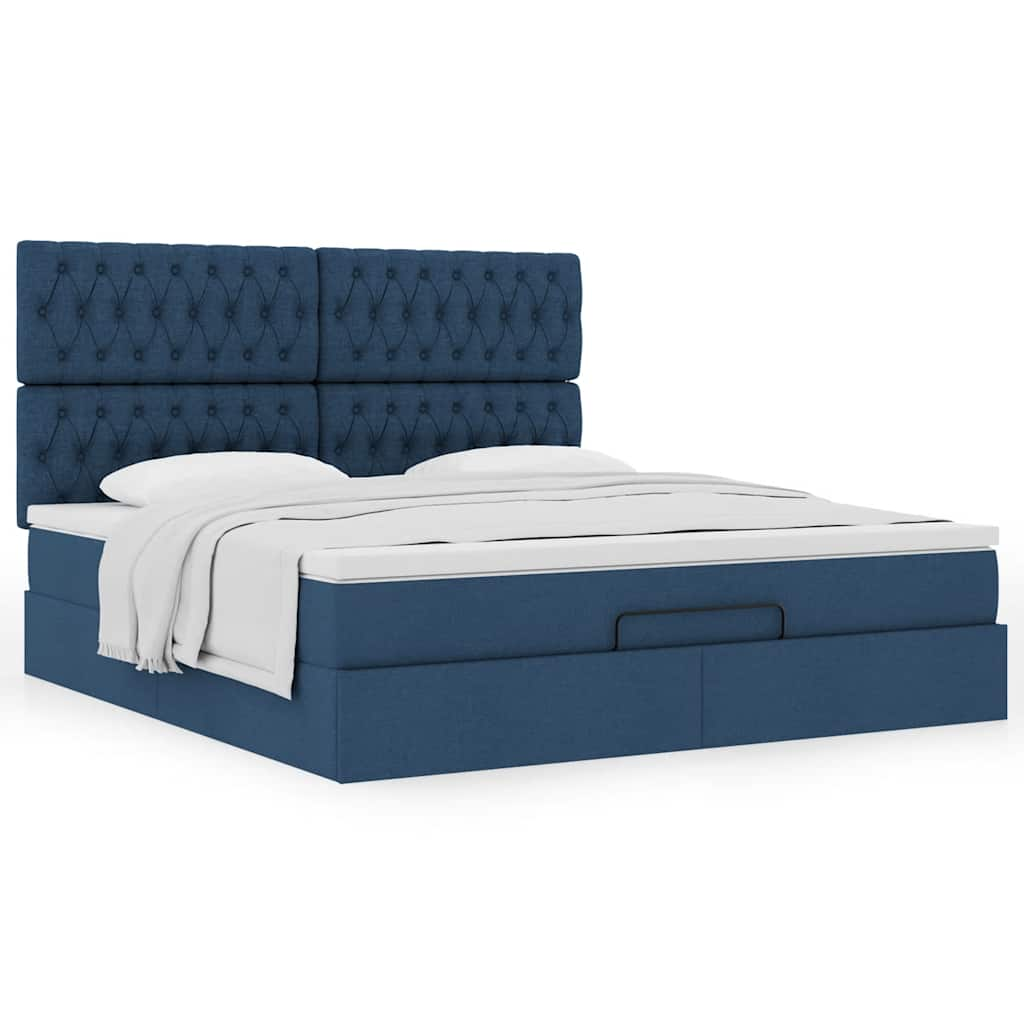 Ottoman-Bett Mit Matratze Stoff Blau