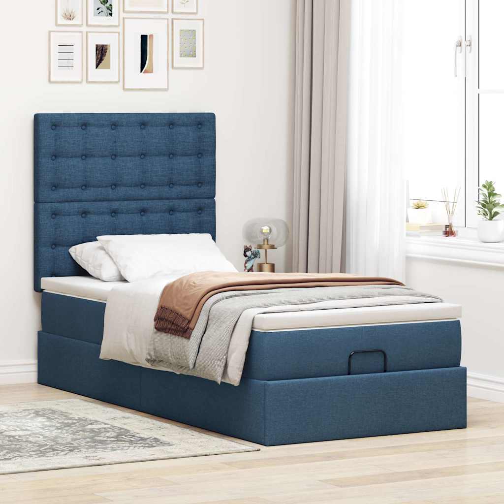 Ottoman-Bett Mit Matratze Stoff Blau