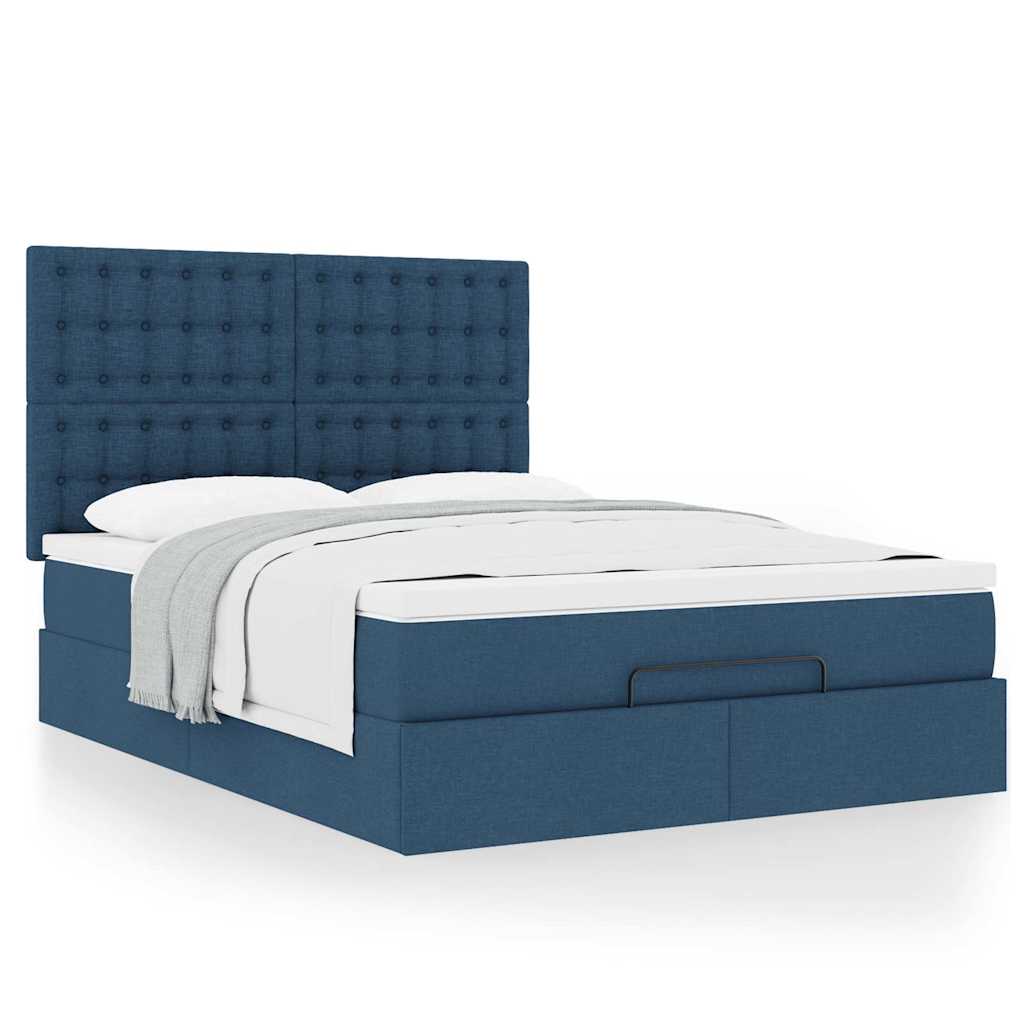 Ottoman-Bett Mit Matratze Stoff Blau