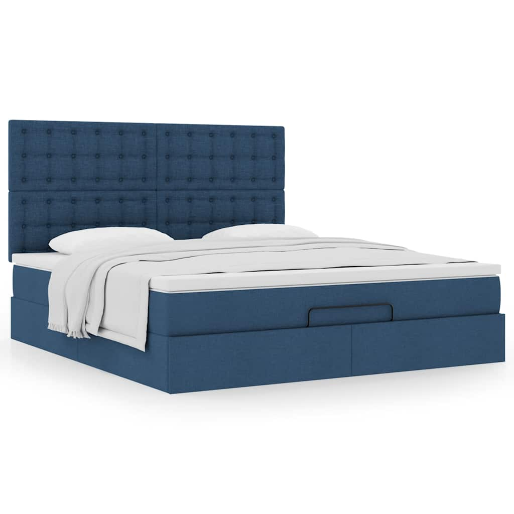 Ottoman-Bett Mit Matratze Stoff Blau