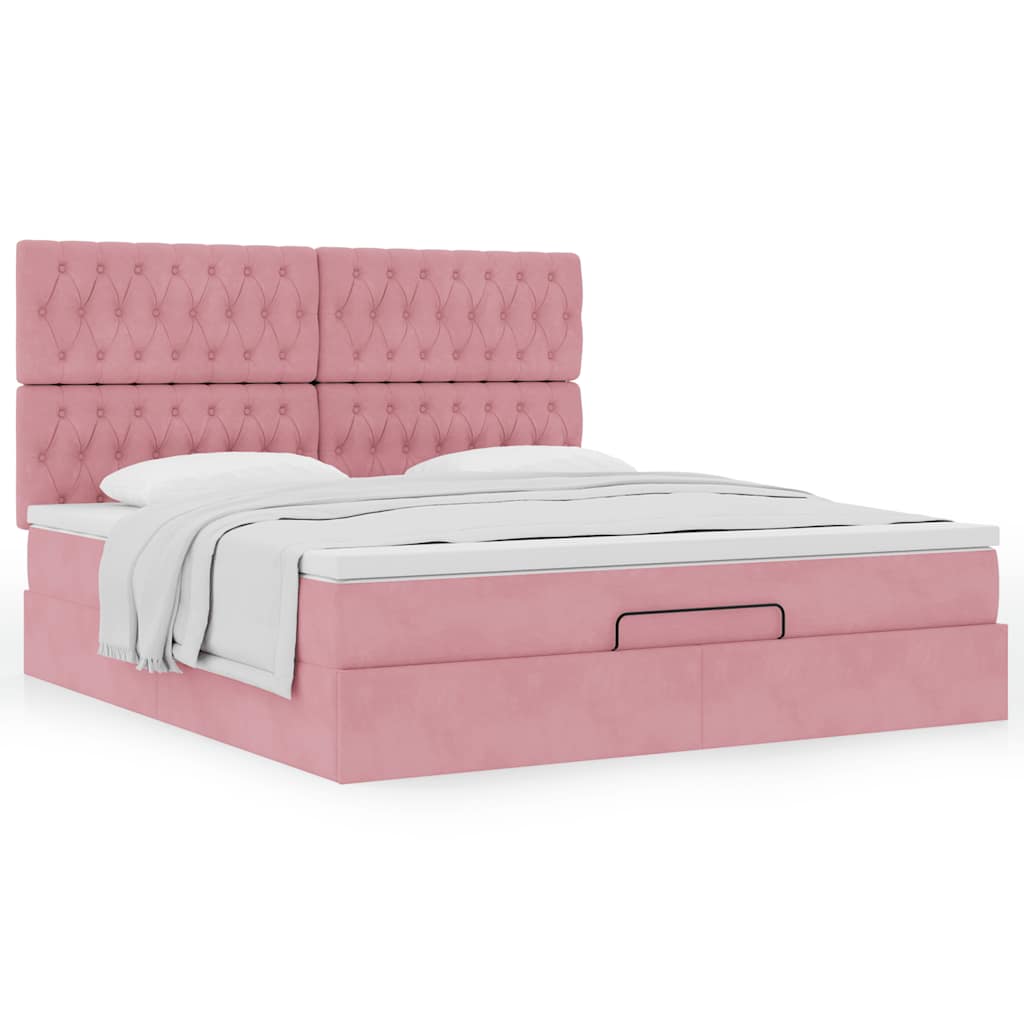 Ottoman-Bett Mit Matratzen Samt Rosa