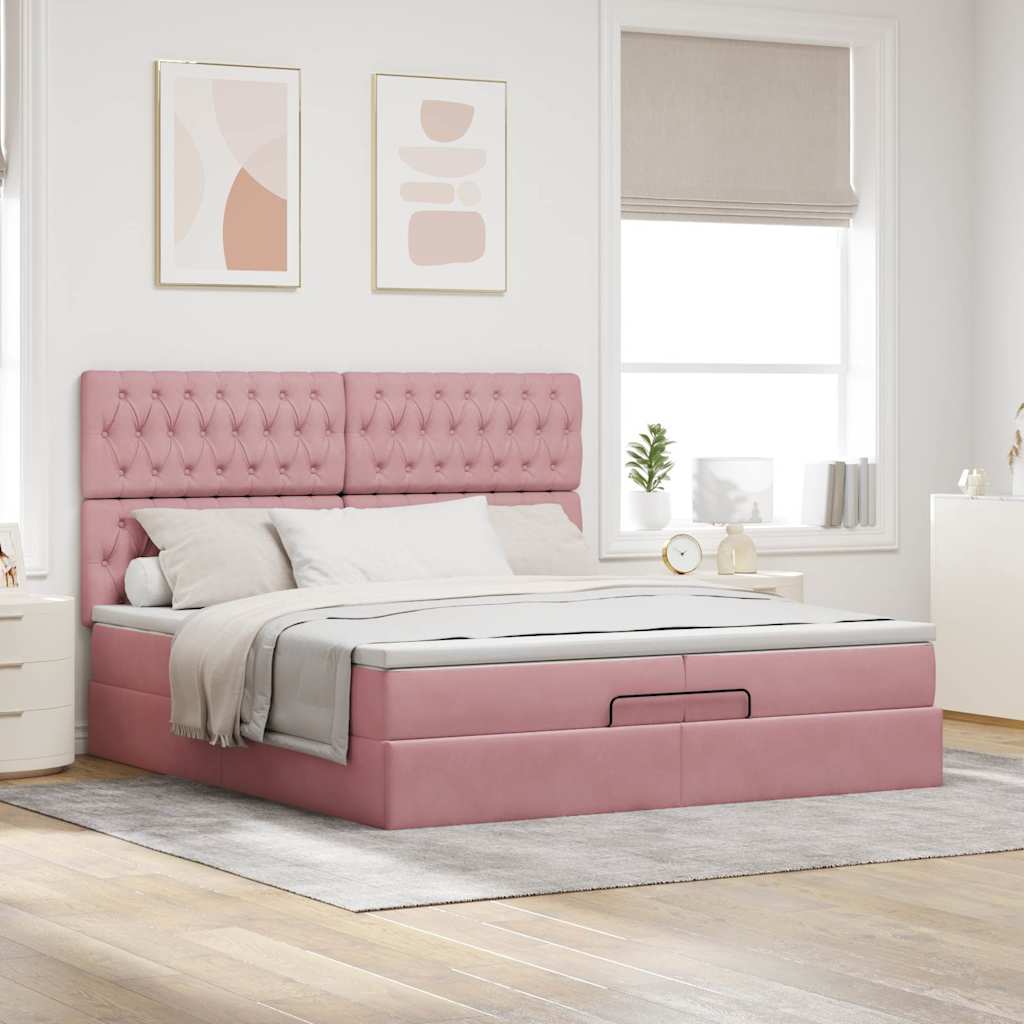 Ottoman-Bett Mit Matratzen Samt Rosa