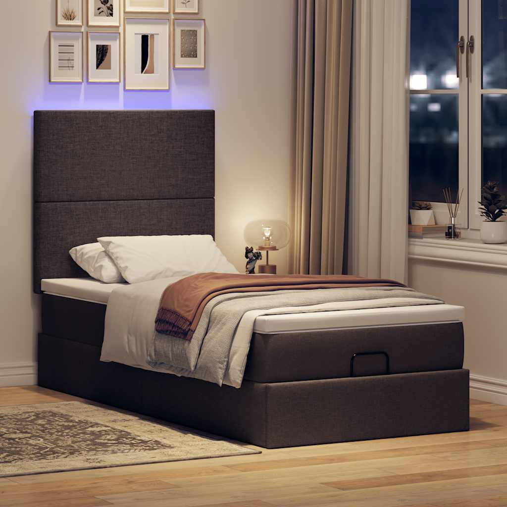 Ottoman-Bett Mit Matratze & Leds Stoff Dunkelbraun