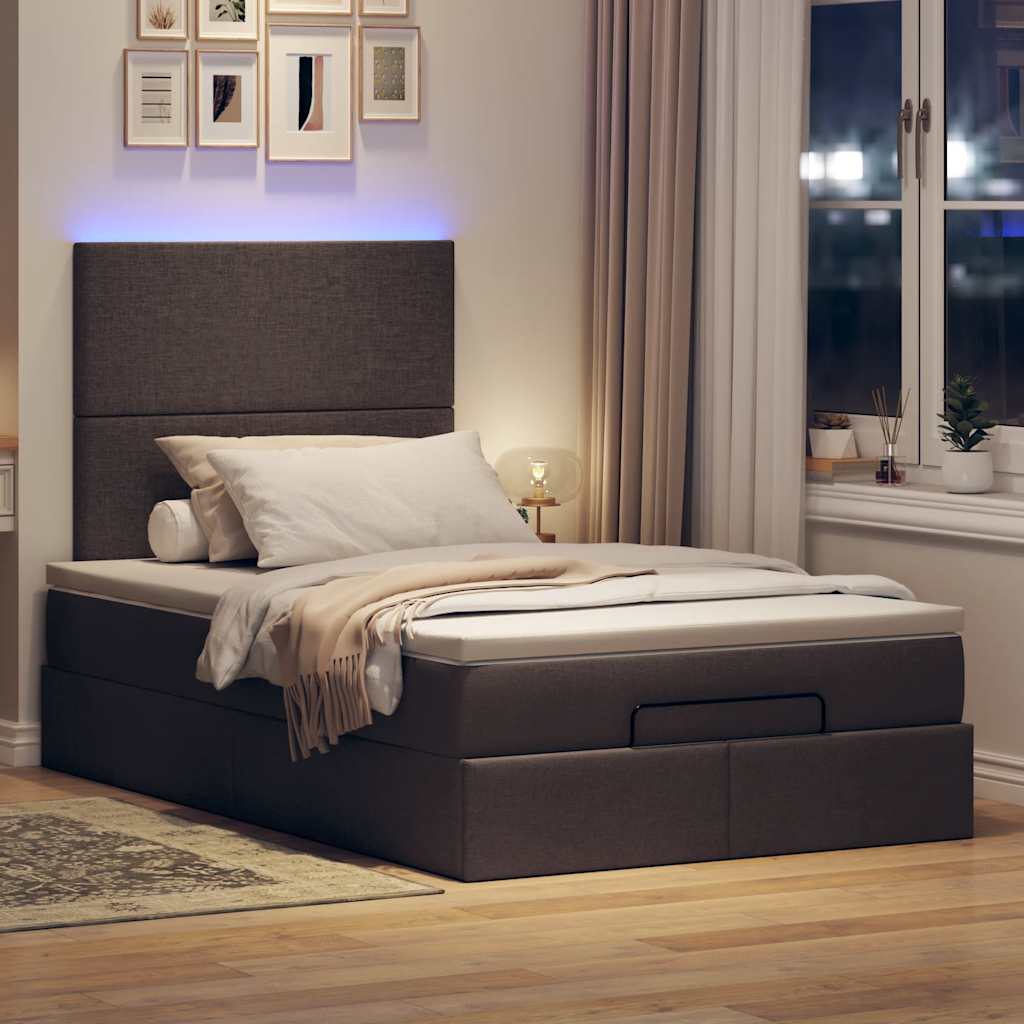 Ottoman-Bett Mit Matratze & Leds Stoff Dunkelbraun