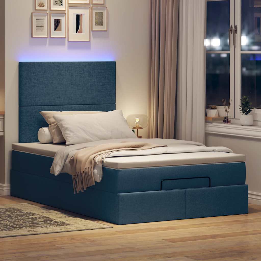 Ottoman-Bett Mit Matratze & Leds Stoff Blau