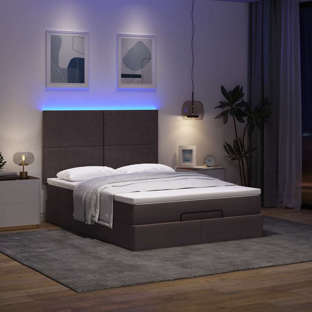 Ottoman-Bett Mit Matratze & Leds Stoff Dunkelbraun