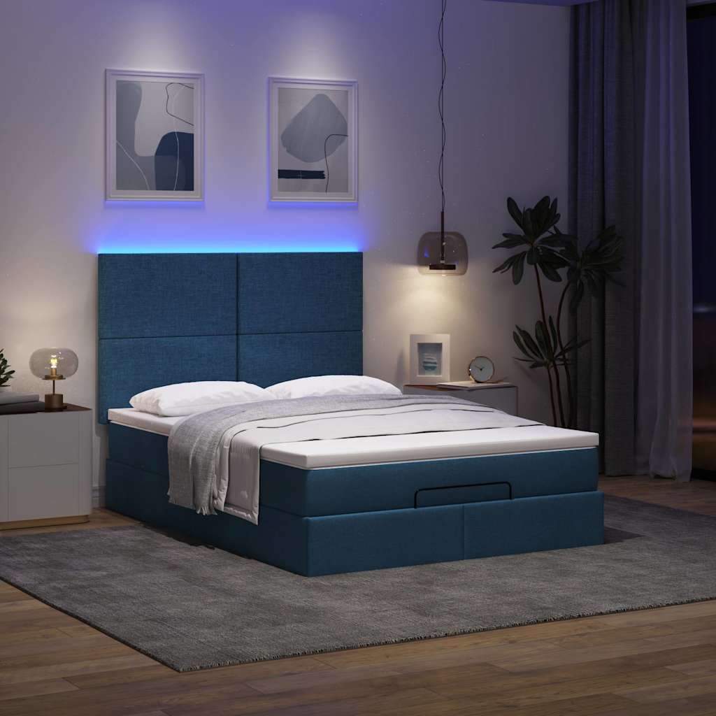 Ottoman-Bett Mit Matratze & Leds Stoff Blau