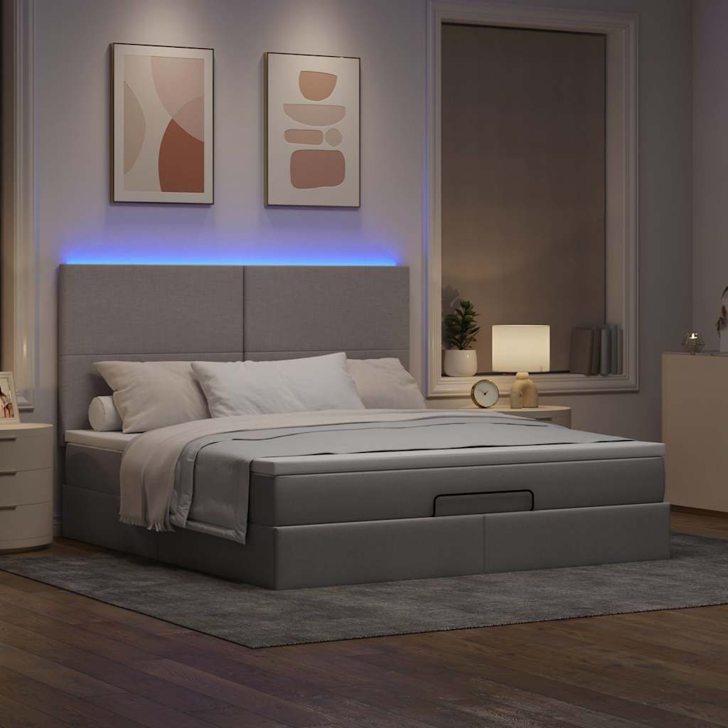 Ottoman-Bett Mit Matratze & Leds Stoff Taupe