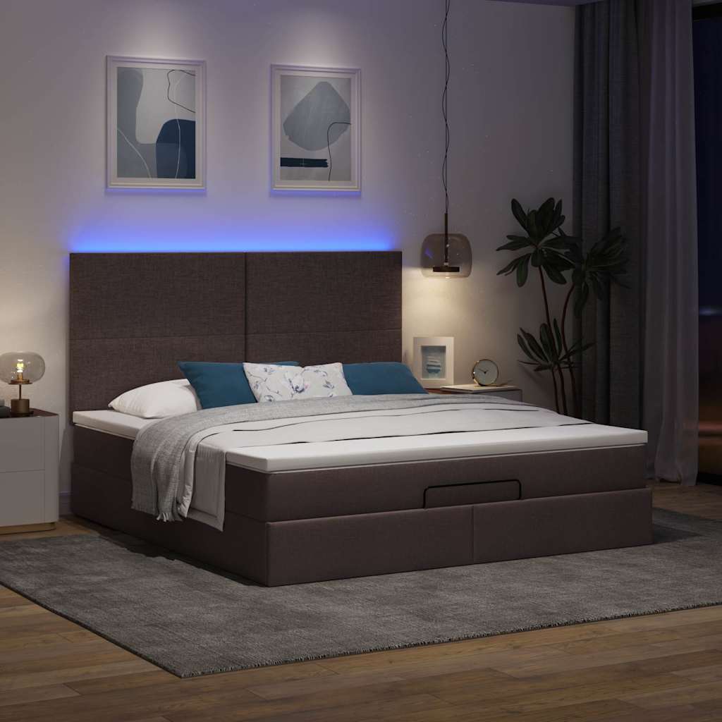 Ottoman-Bett Mit Matratze & Leds Stoff Dunkelbraun